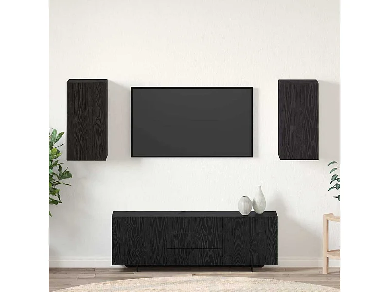 Mueble de TV de pared de 2 piezas, roble negro, madera de ingeniería