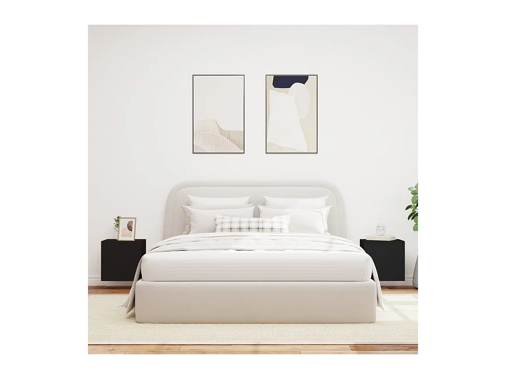 Wandmeubels met LED-verlichting 2 stuks zwart 40,5x35x40 cm