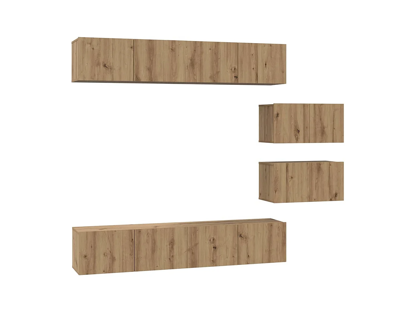 Set porta TV da parete 6 pezzi in rovere artigianale
