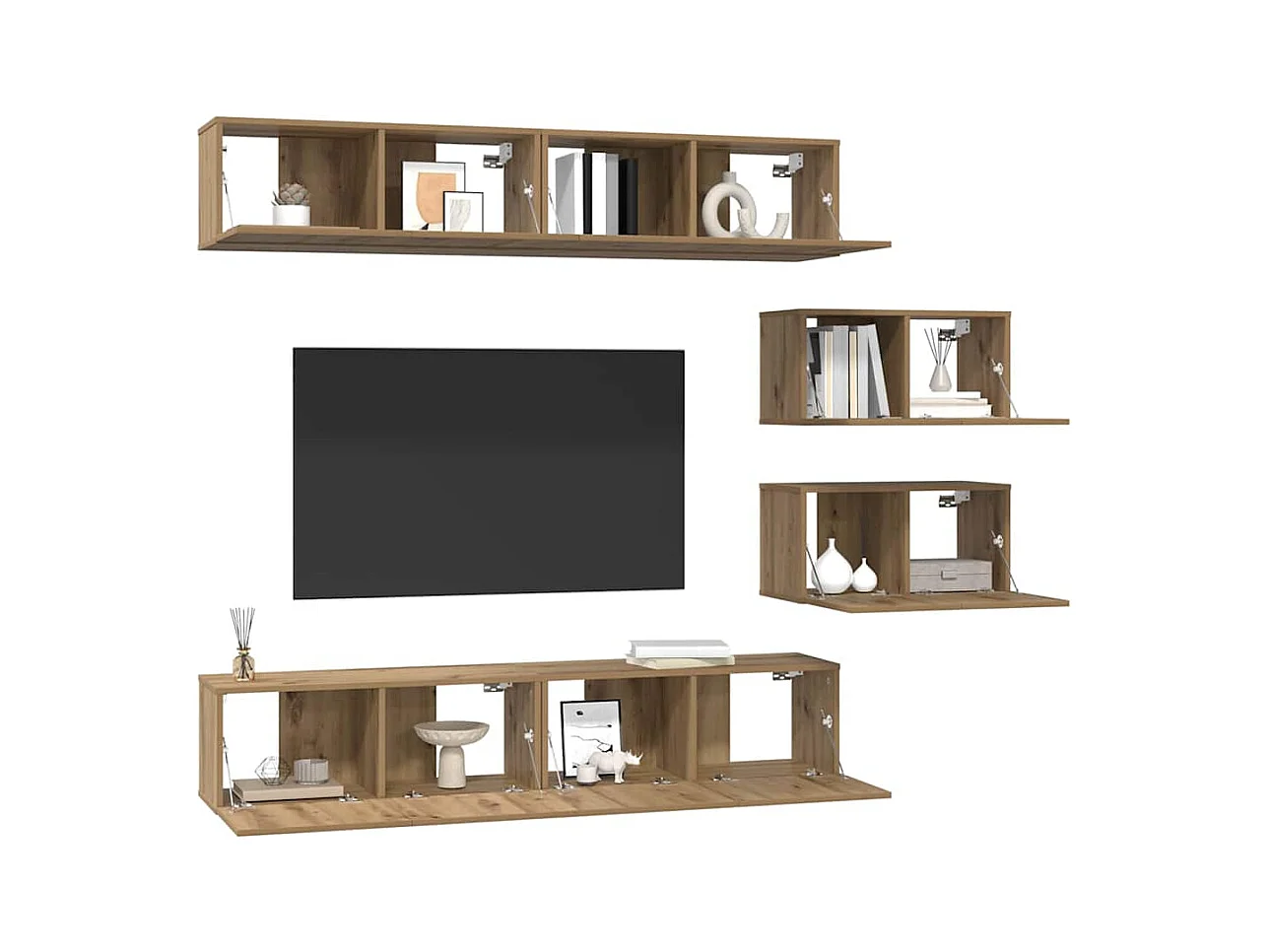 Set porta TV da parete 6 pezzi in rovere artigianale