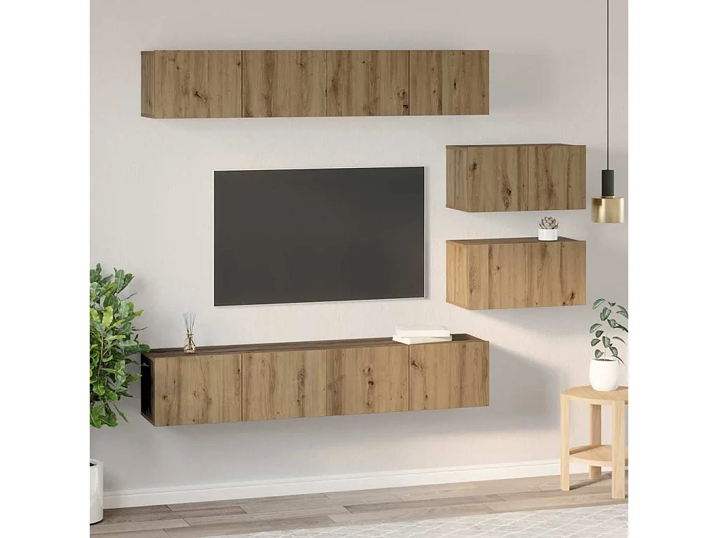 Ensemble de meubles TV Montage mural 6 pcs chêne artisanal