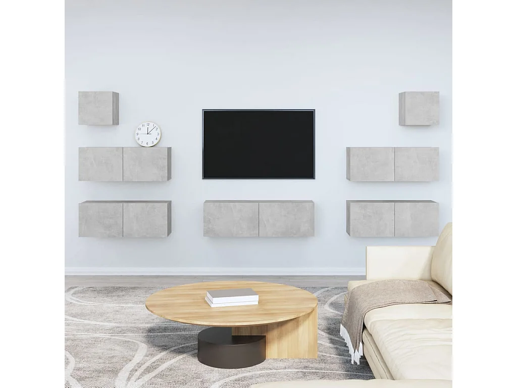 Ensemble de meubles TV 7 pcs Gris béton Bois d'ingénierie
