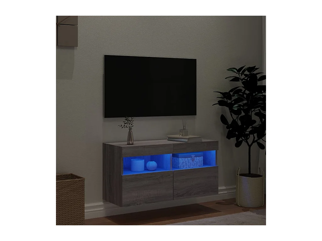 Wandmeubel met LED-verlichting Sonoma grijs 80x30x40 cm