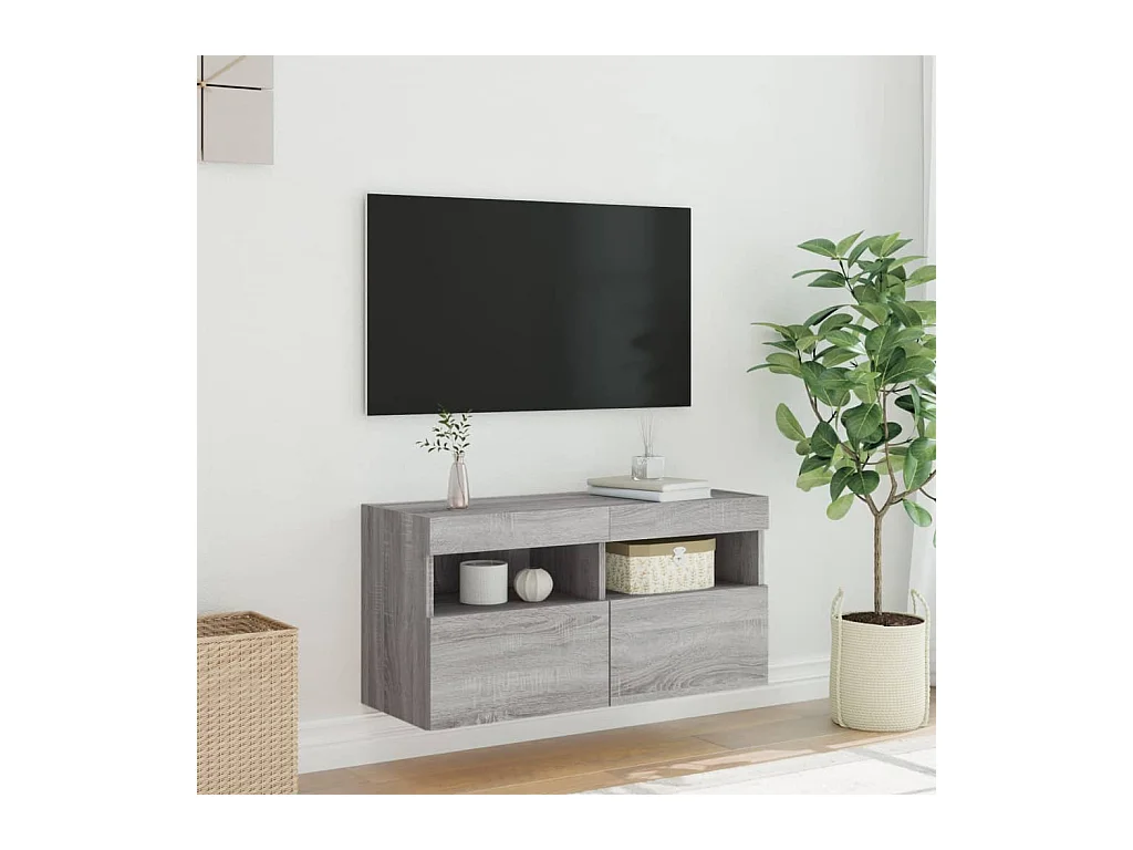 Wandmeubel met LED-verlichting Sonoma grijs 80x30x40 cm
