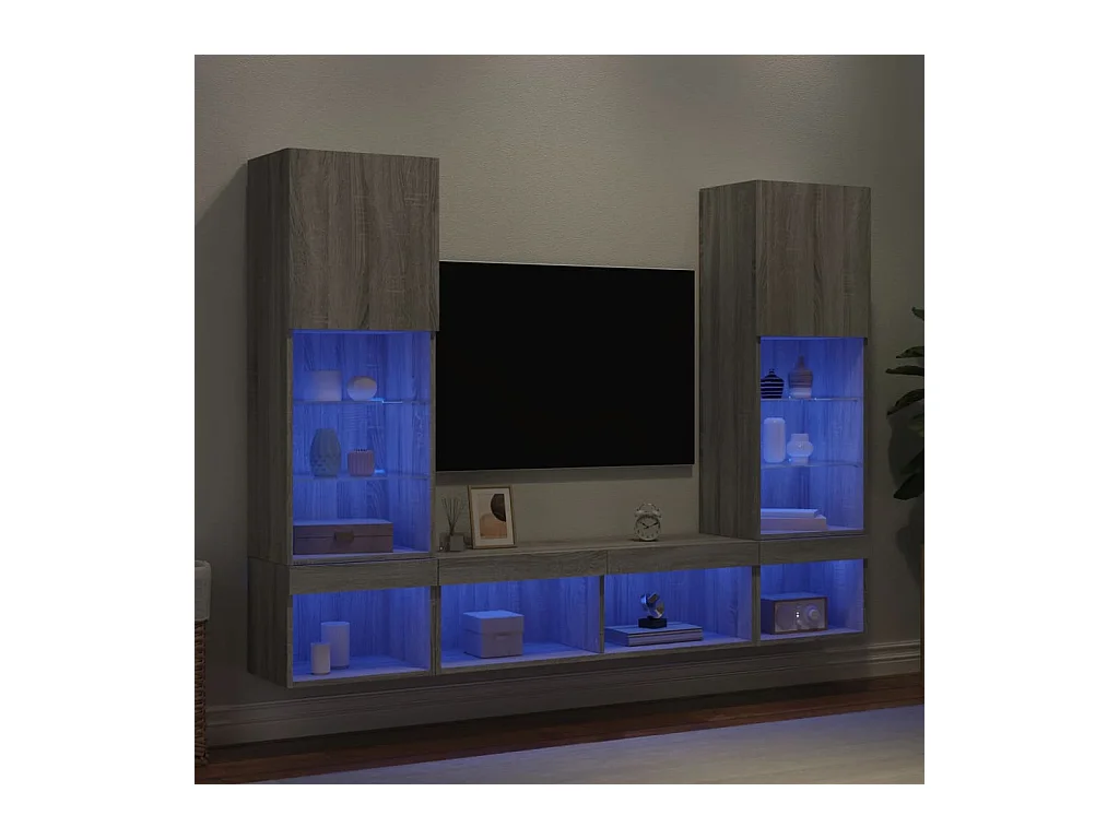 Unités murales TV avec LED 5 pcs gris sonoma bois d'ingénierie