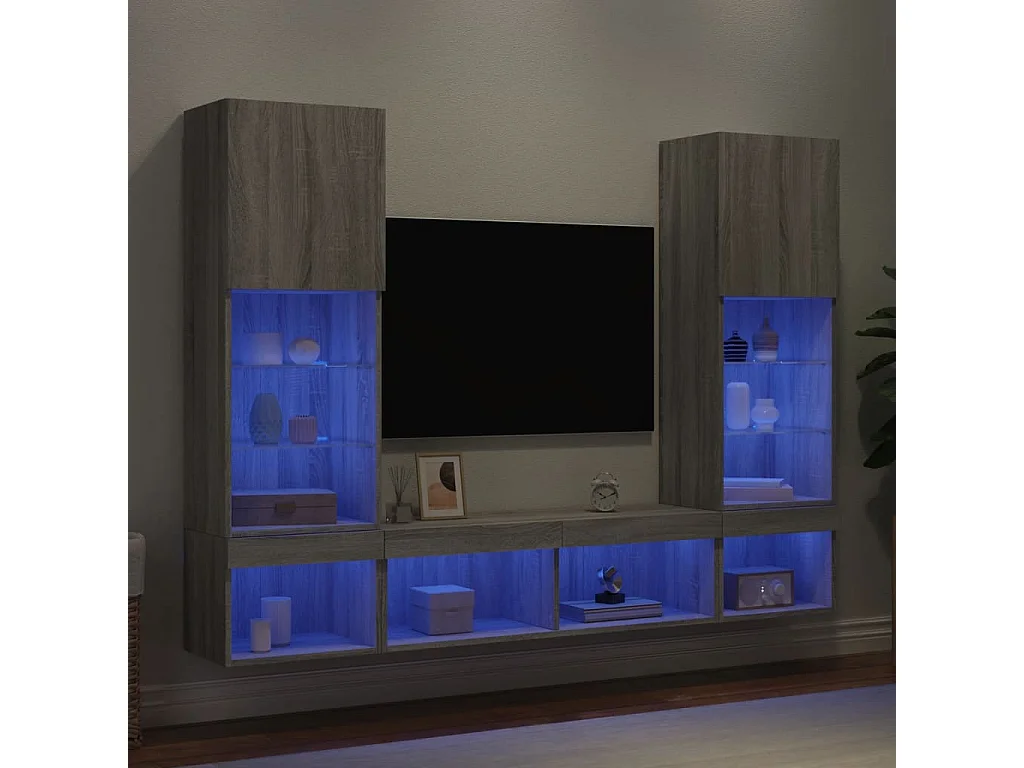 Parete attrezzata per TV LED da 5 pezzi in legno ingegnerizzato Sonoma Gray
