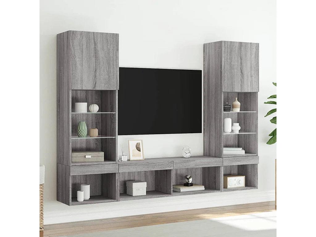 Parete attrezzata per TV LED da 5 pezzi in legno ingegnerizzato Sonoma Gray