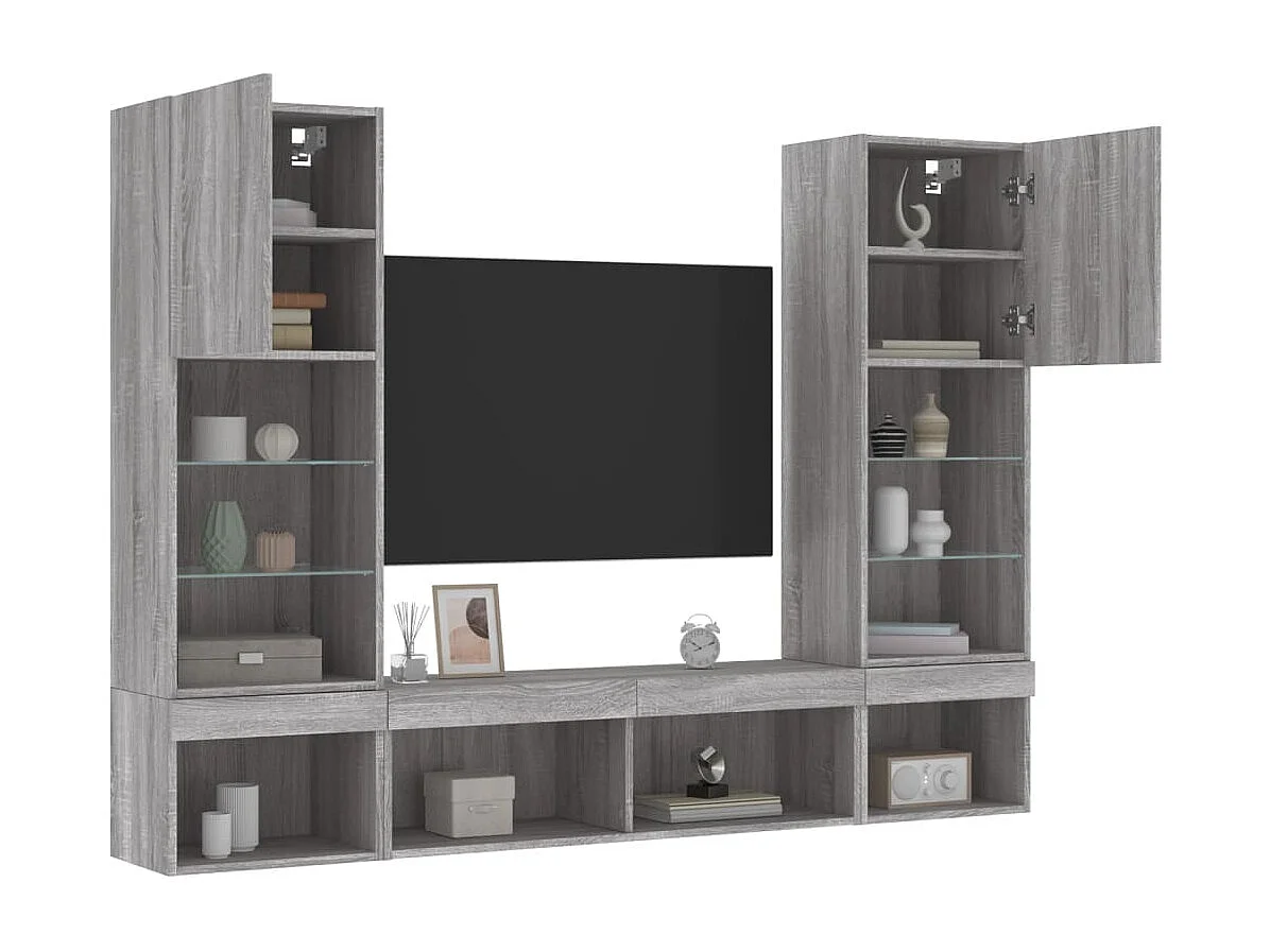 Parete attrezzata per TV LED da 5 pezzi in legno ingegnerizzato Sonoma Gray