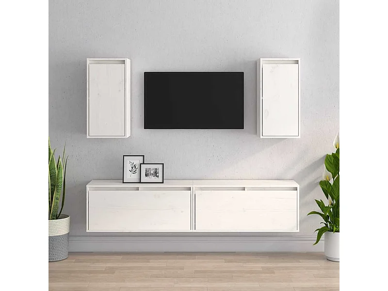 4-delige tv-meubelset Wit Massief grenenhout