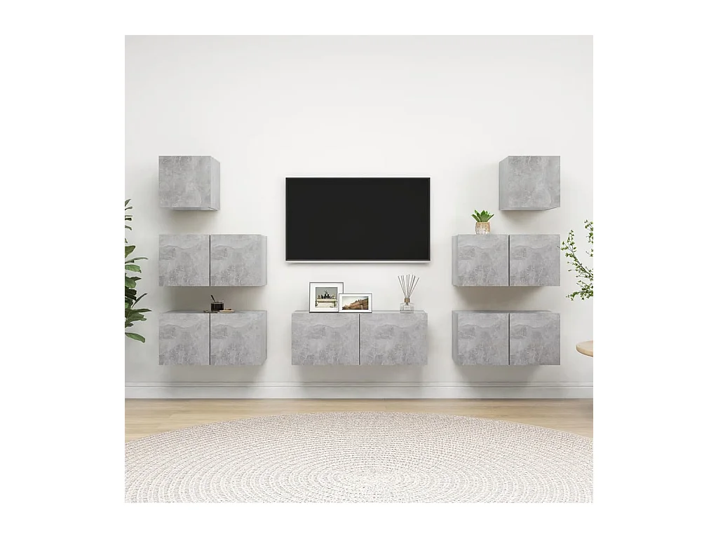 Ensemble de meubles TV 7 pcs Gris béton Bois d'ingénierie