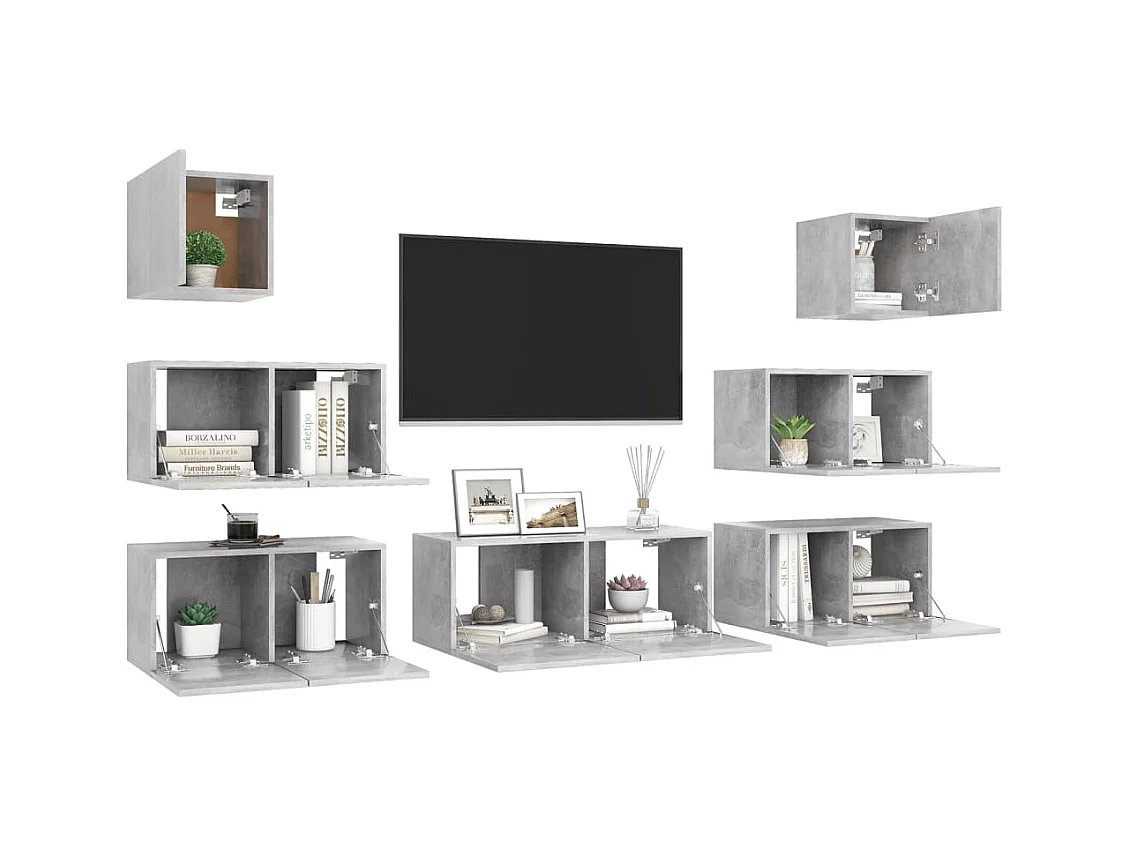 Ensemble de meubles TV 7 pcs Gris béton Bois d'ingénierie