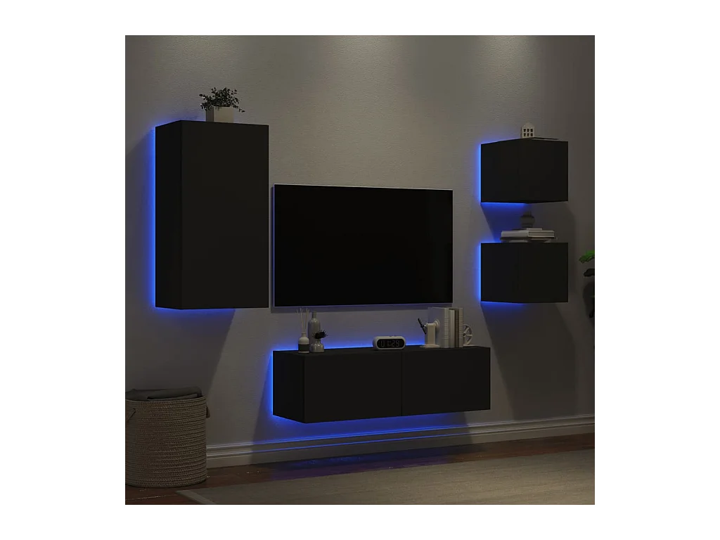 Meuble TV muraux 4 pcs avec lumières LED noir