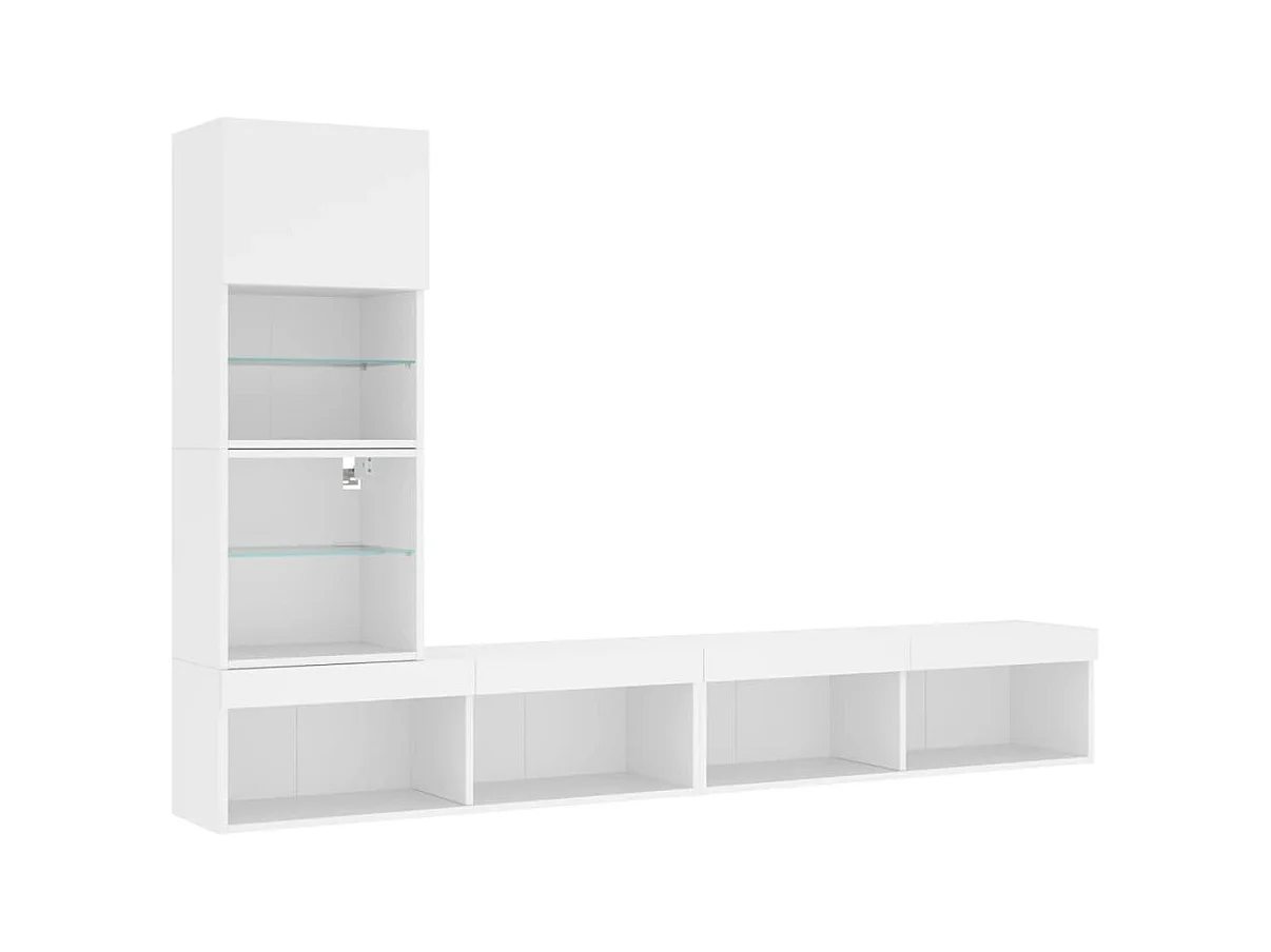 Unités murales TV avec LED 4 pcs blanc bois d'ingénierie