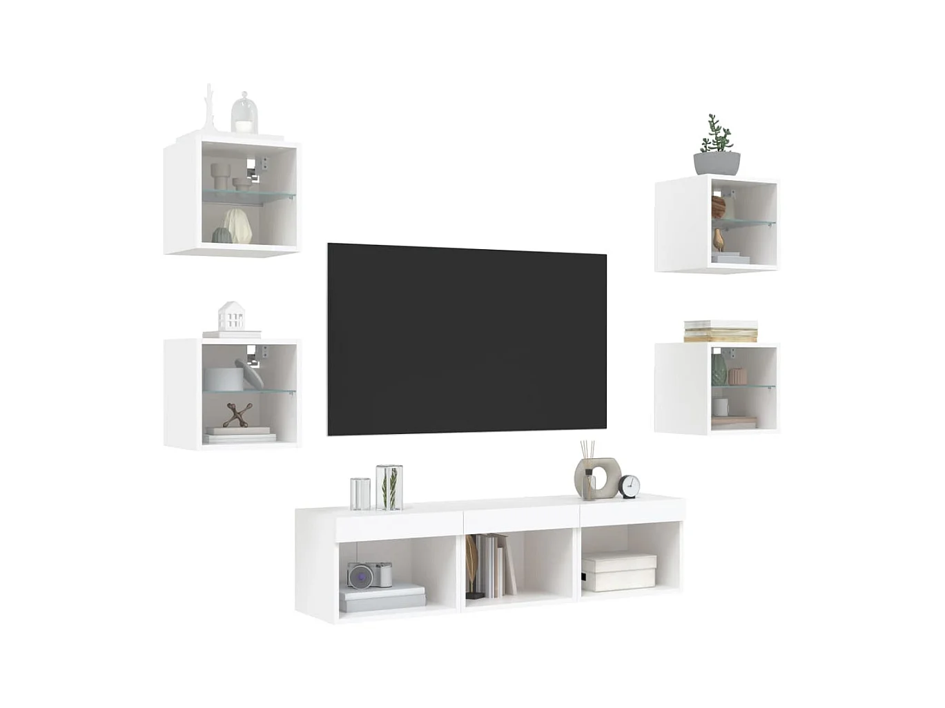 TV-Wandeinheiten mit LED 7-teilig weiß Holzwerkstoff