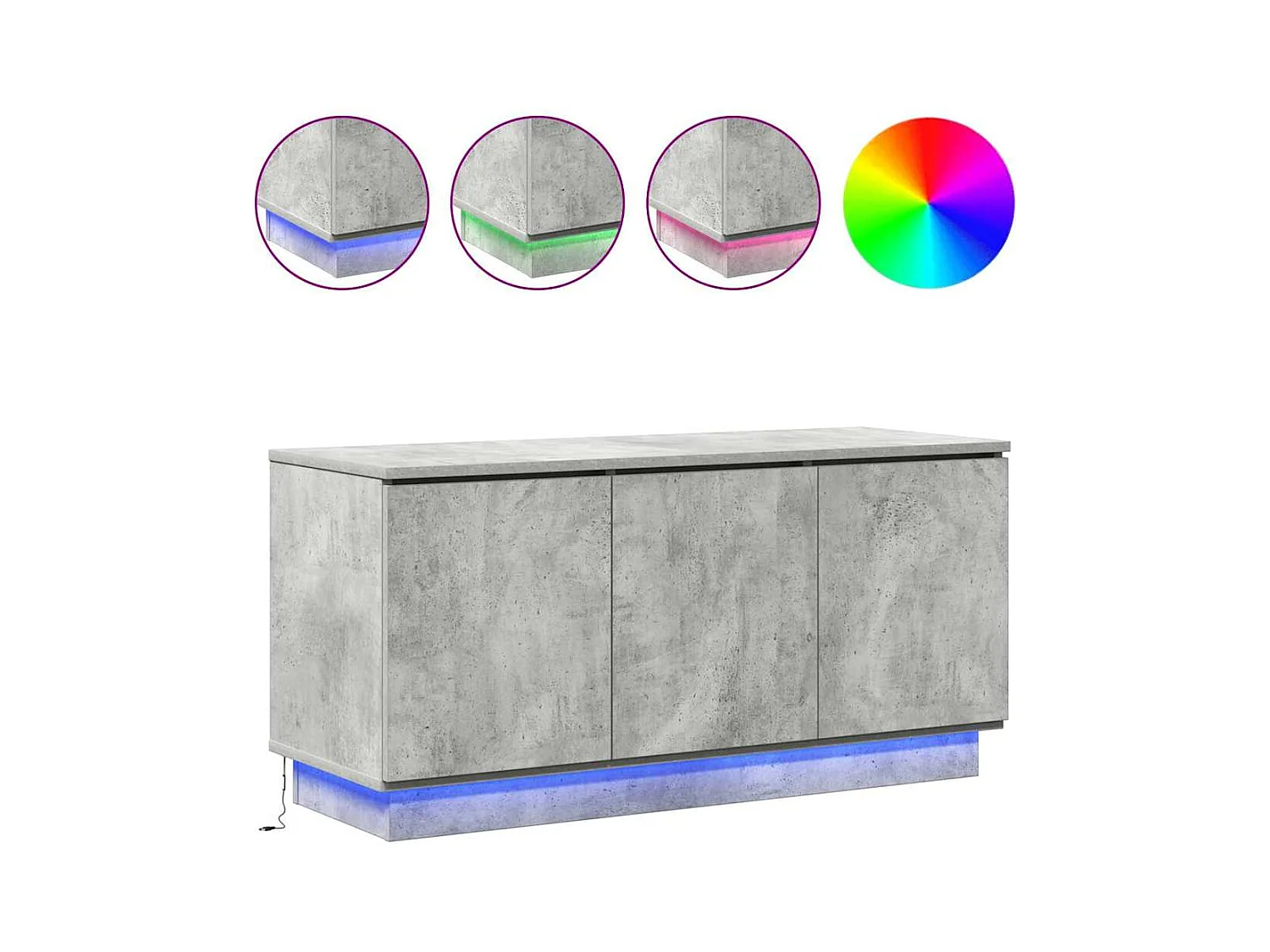 Meuble TV avec LED Gris béton 100 x 38 x 49 cm