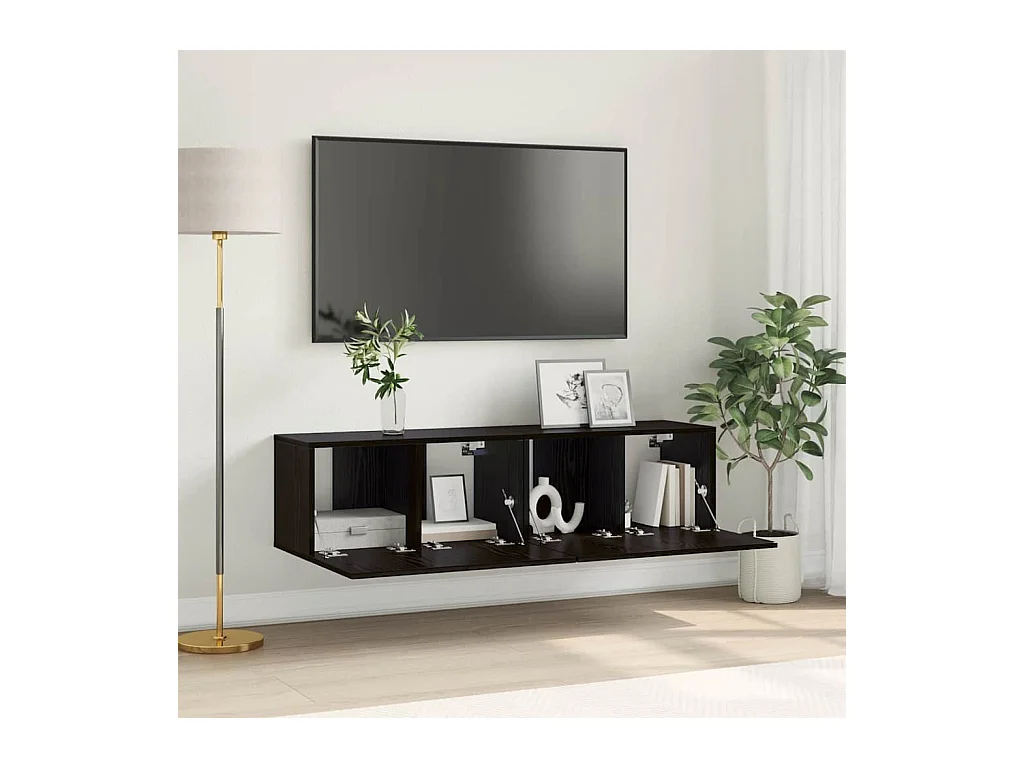 TV-kast 2 stuks Zwart 60 x 30 x 30 cm Bewerkt hout