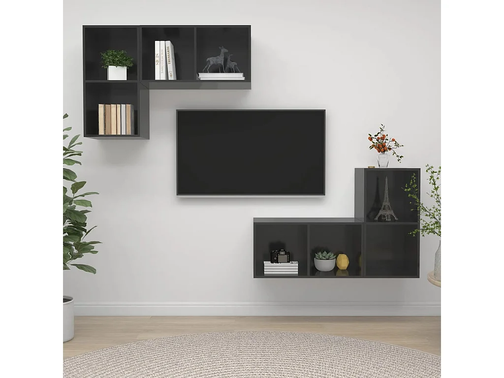 Meubles TV muraux 4 pcs Gris brillant Bois d'ingénierie