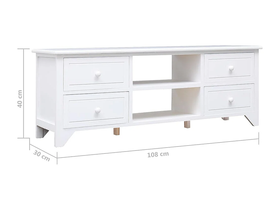 Mueble de TV blanco 108x30x40 cm Madera maciza de Paulownia