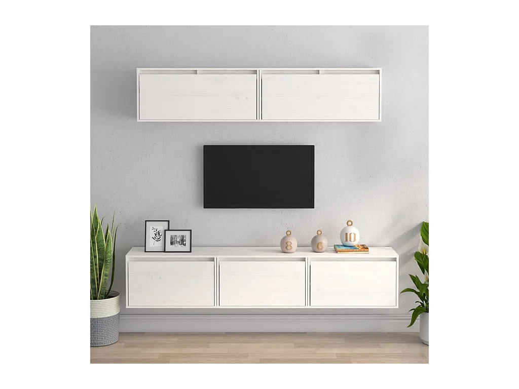 Meubles TV 5 pcs Blanc Bois massif de pin