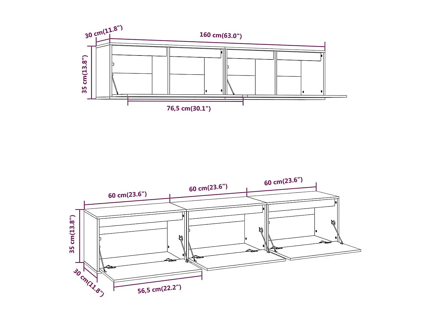 Meubles TV 5 pcs Blanc Bois massif de pin