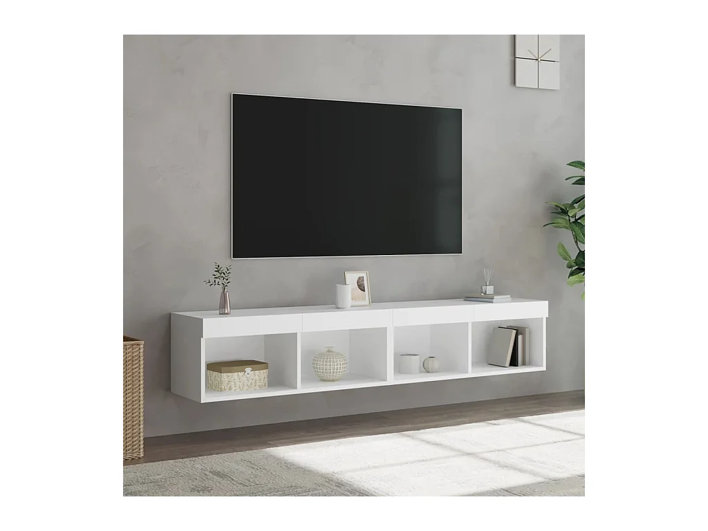 Meubles TV avec lumières LED 2 pcs blanc 80x30x30 cm