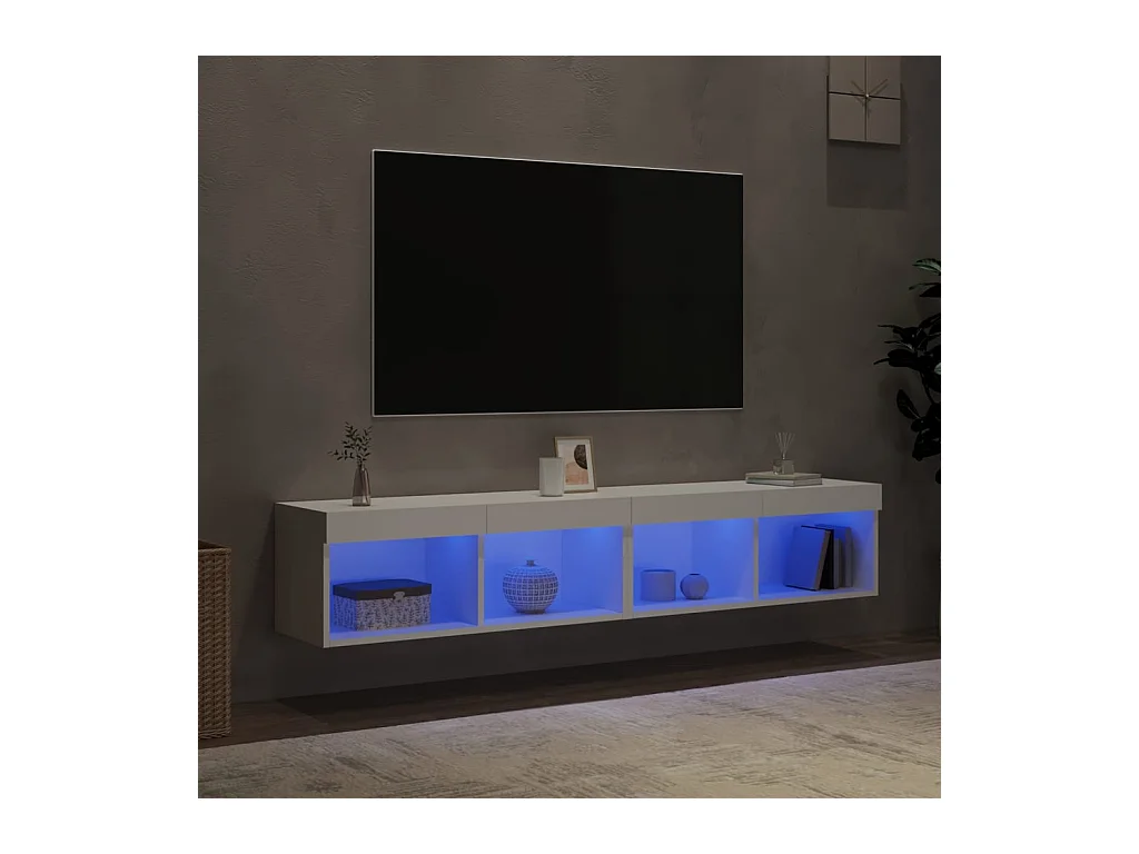 Meubles TV avec lumières LED 2 pcs blanc 80x30x30 cm