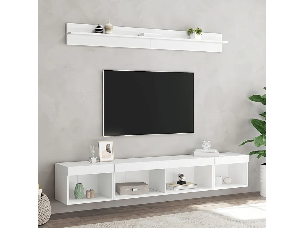 Muebles de pared para TV con LED, 5 piezas, madera de ingeniería blanca