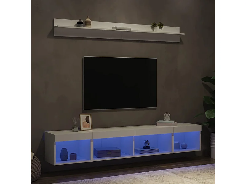 Unités murales TV avec LED 5 pcs blanc bois d'ingénierie