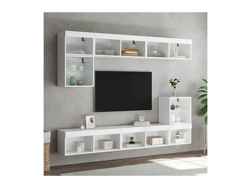 TV-wandmeubels met LED 8 stuks wit bewerkt hout