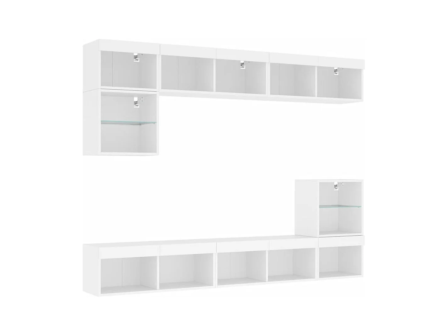 Unités murales TV avec LED 8 pcs blanc bois d'ingénierie