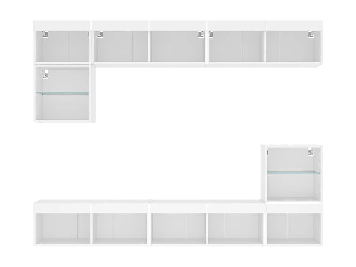 Unités murales TV avec LED 8 pcs blanc bois d'ingénierie