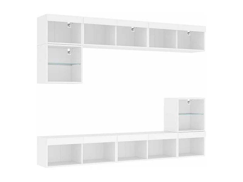 Unités murales TV avec LED 8 pcs blanc bois d'ingénierie