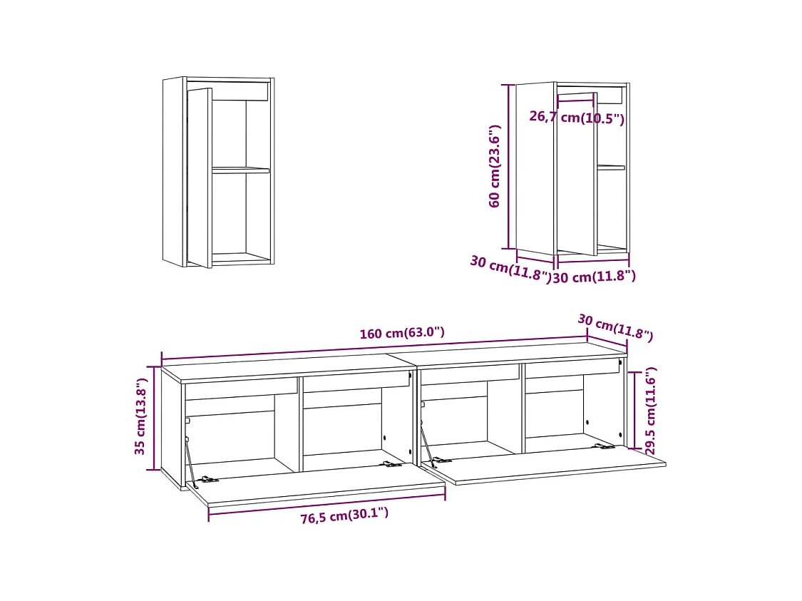 Meubles TV 4 pcs Bois massif de pin