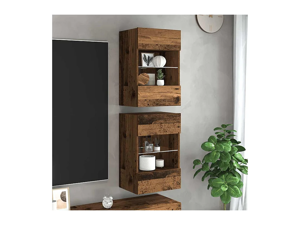 Wandmeubels met LED-verlichting voor TV 2 stuks oud hout 40x30x60,5cm