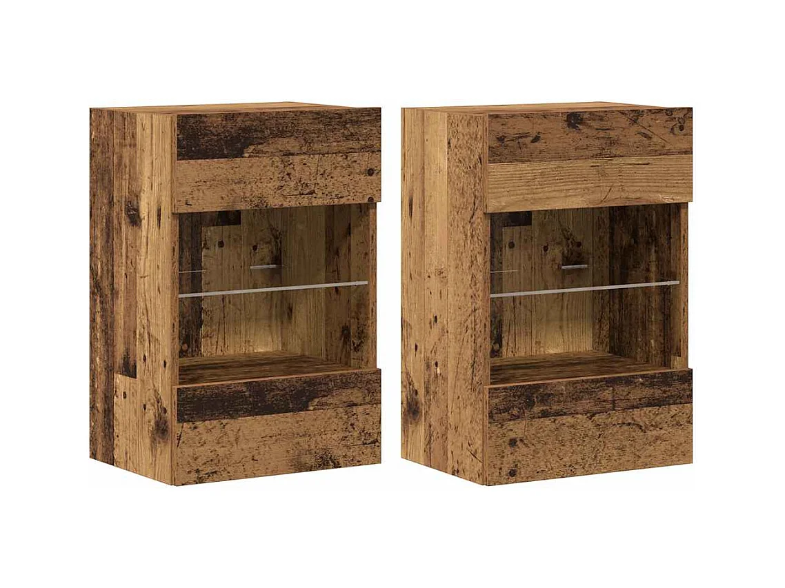 Wandmeubels met LED-verlichting voor TV 2 stuks oud hout 40x30x60,5cm