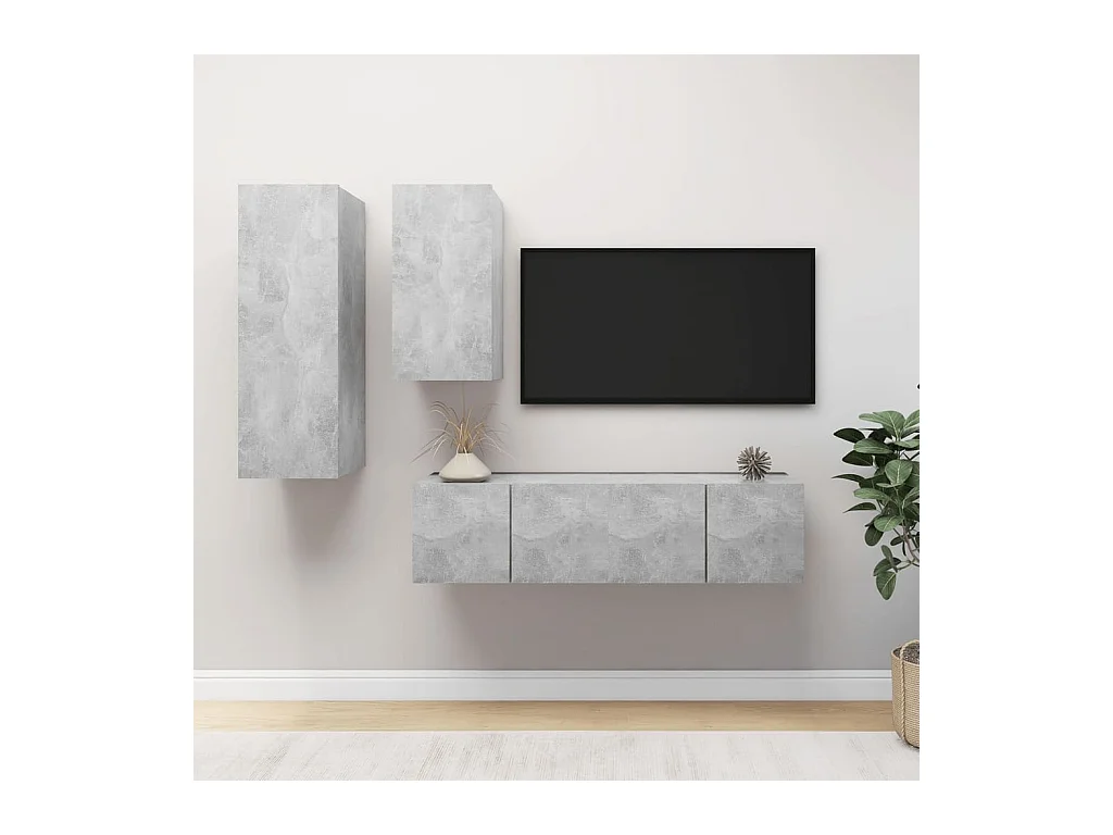 Conjunto de soporte para TV de 4 piezas de madera de ingeniería gris hormigón