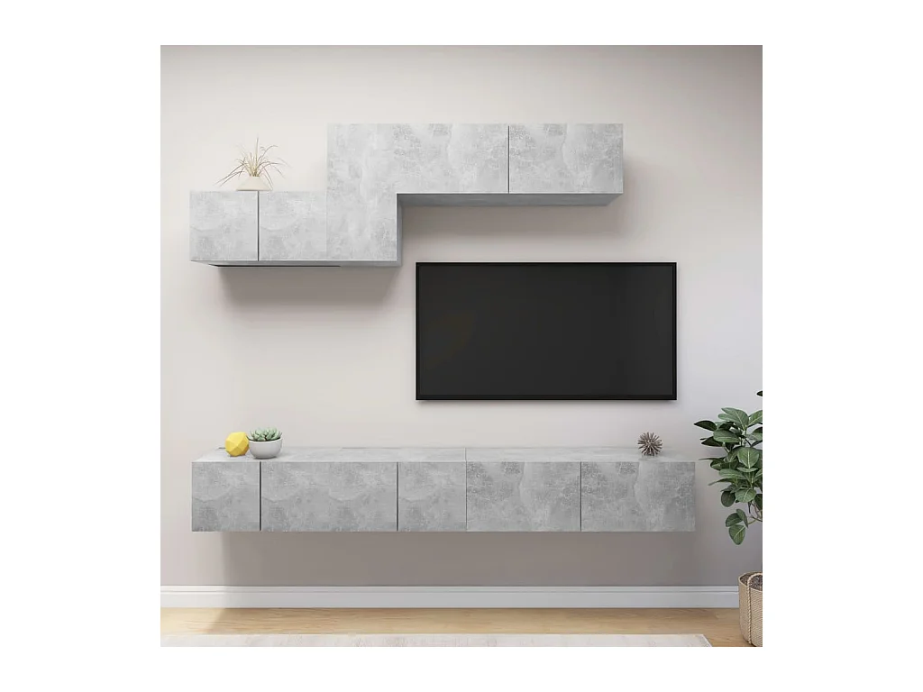 Set di mobili TV da 6 pezzi in legno ingegnerizzato grigio cemento