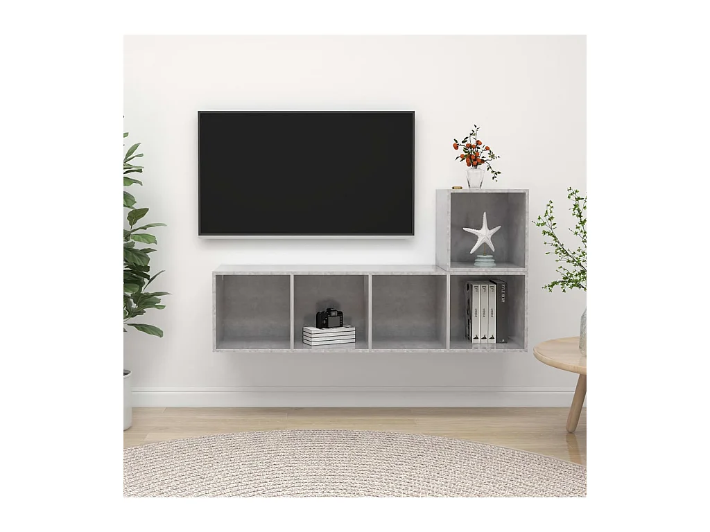 Ensemble de meuble TV 2 pcs Gris béton Bois d'ingénierie