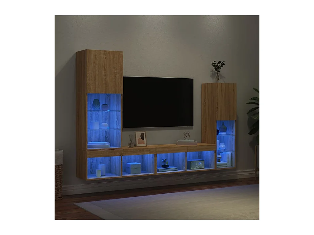 Unités murales TV avec LED 4 pcs chêne sonoma bois d'ingénierie