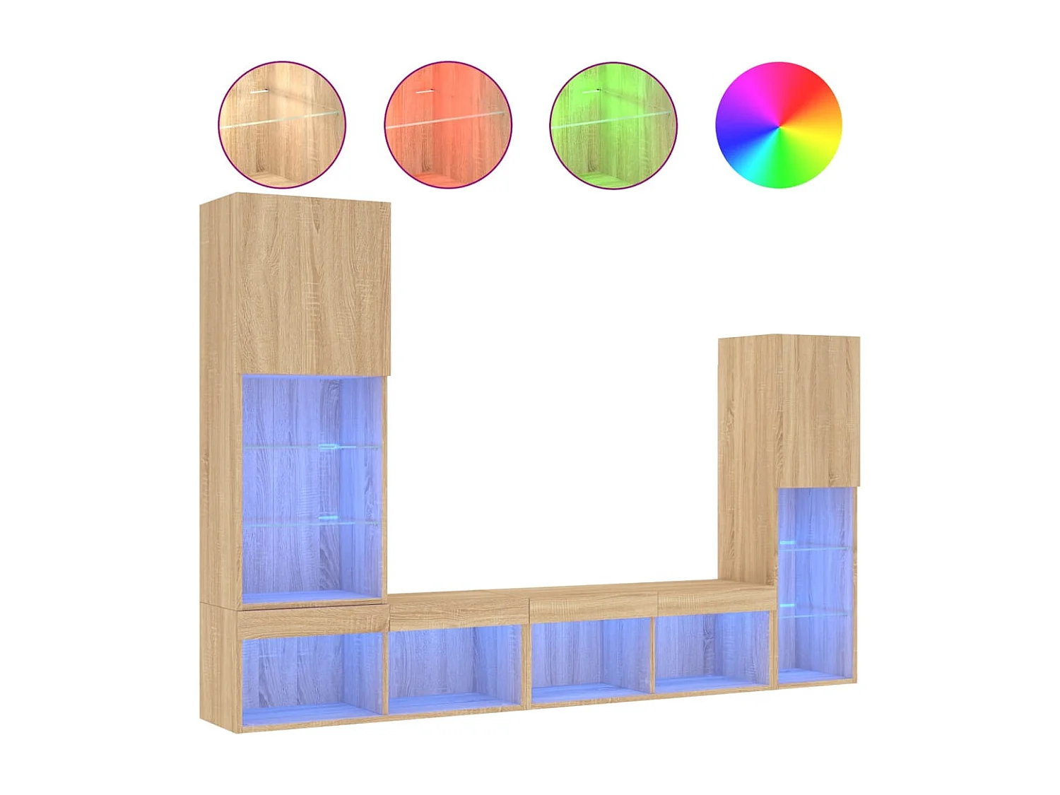 Unités murales TV avec LED 4 pcs chêne sonoma bois d'ingénierie