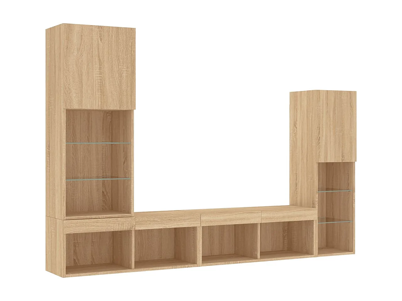 Unités murales TV avec LED 4 pcs chêne sonoma bois d'ingénierie