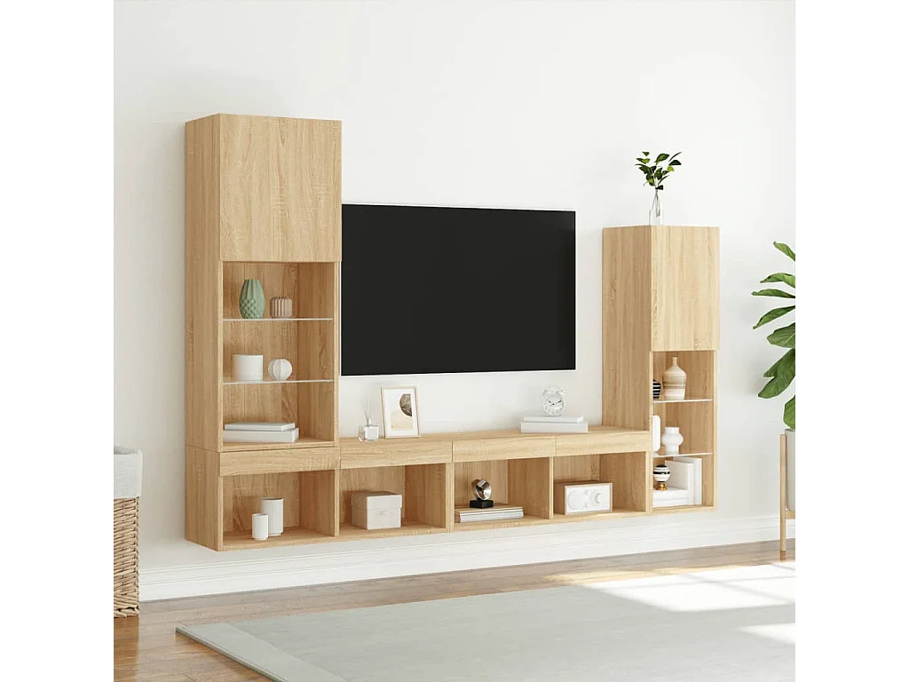 Unités murales TV avec LED 4 pcs chêne sonoma bois d'ingénierie
