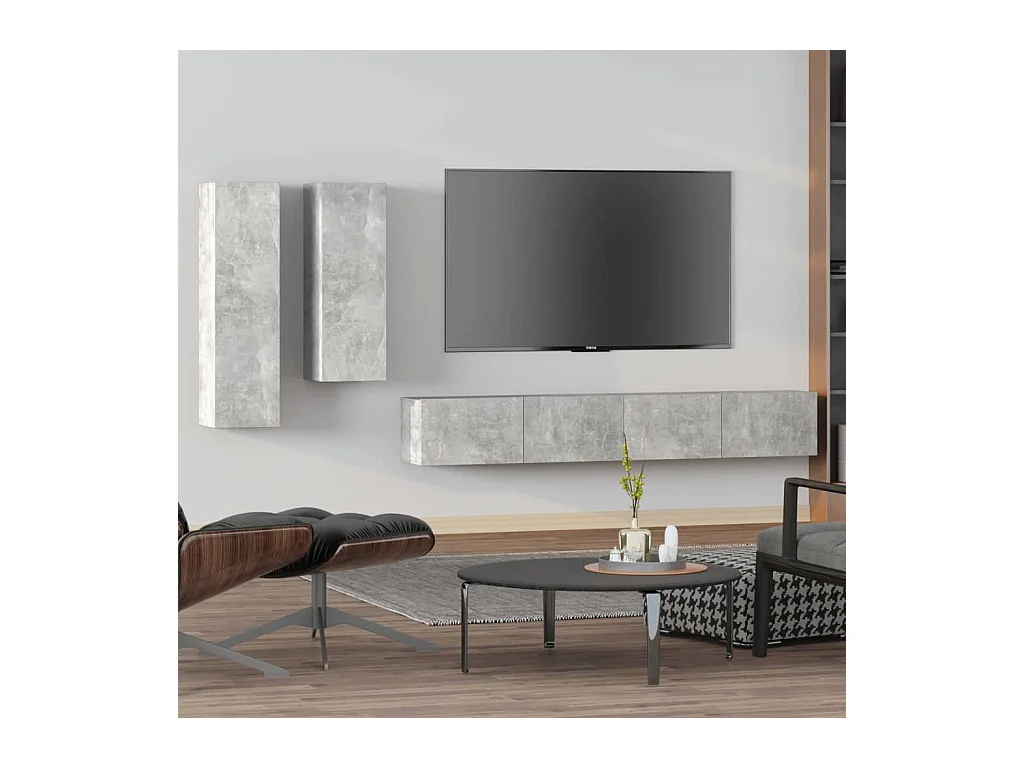 Ensemble de meubles TV 4 pcs Gris béton Bois d'ingénierie