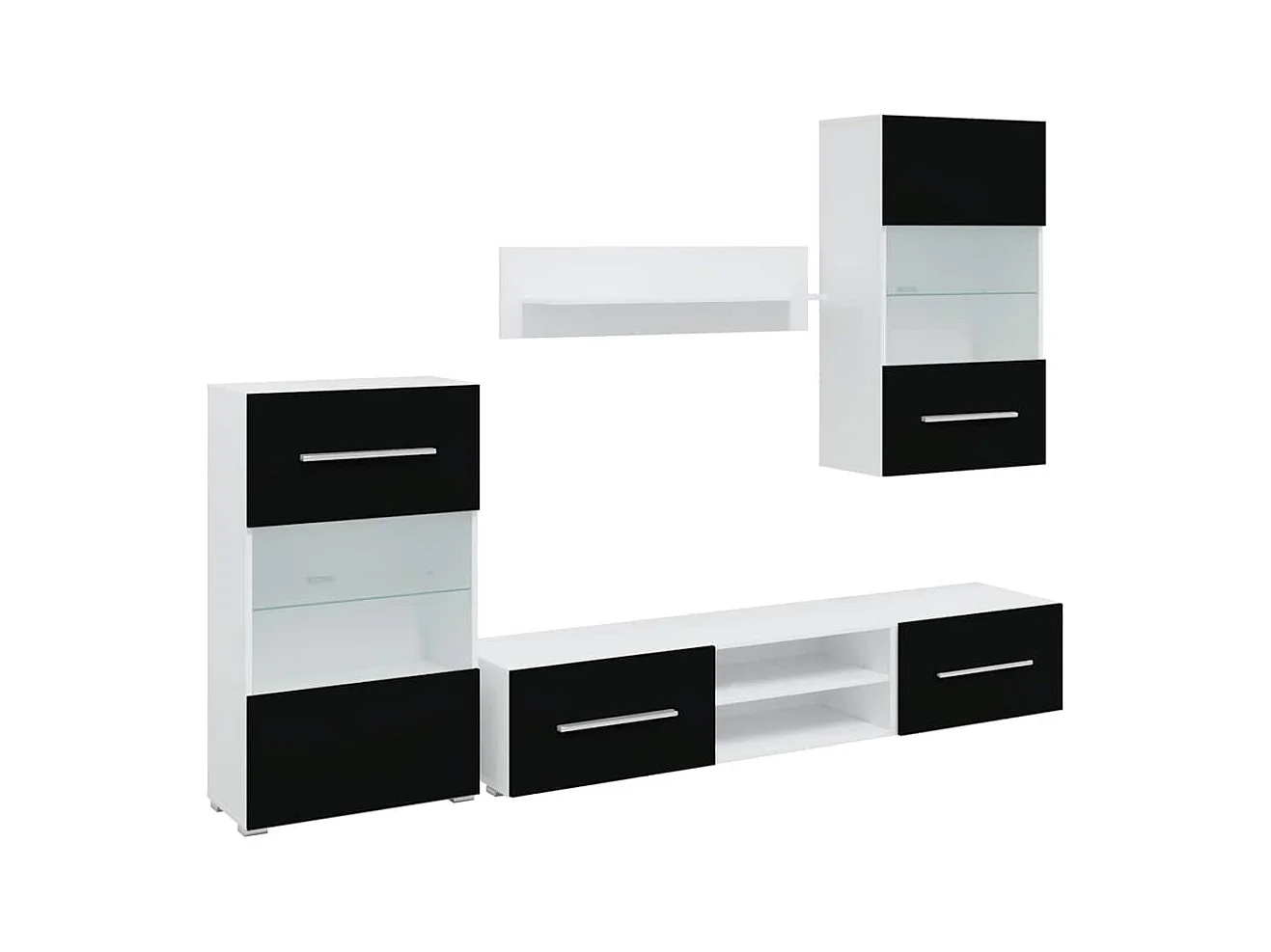 Mobile TV con luce LED 5 pezzi in legno ingegnerizzato nero opaco