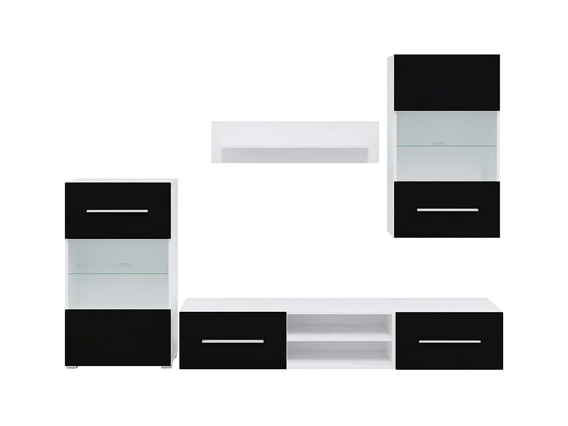 Mobile TV con luce LED 5 pezzi in legno ingegnerizzato nero opaco