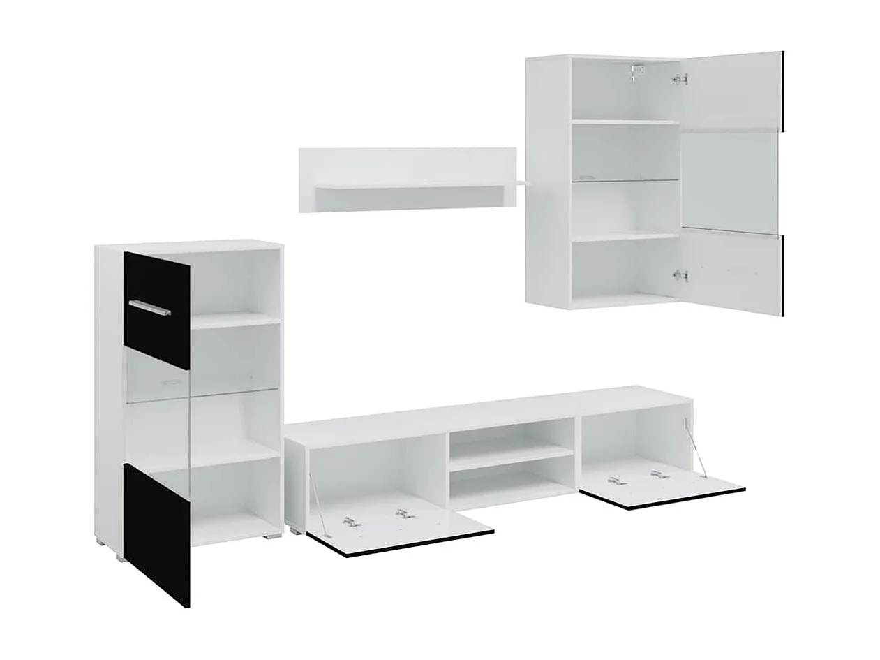 Mobile TV con luce LED 5 pezzi in legno ingegnerizzato nero opaco