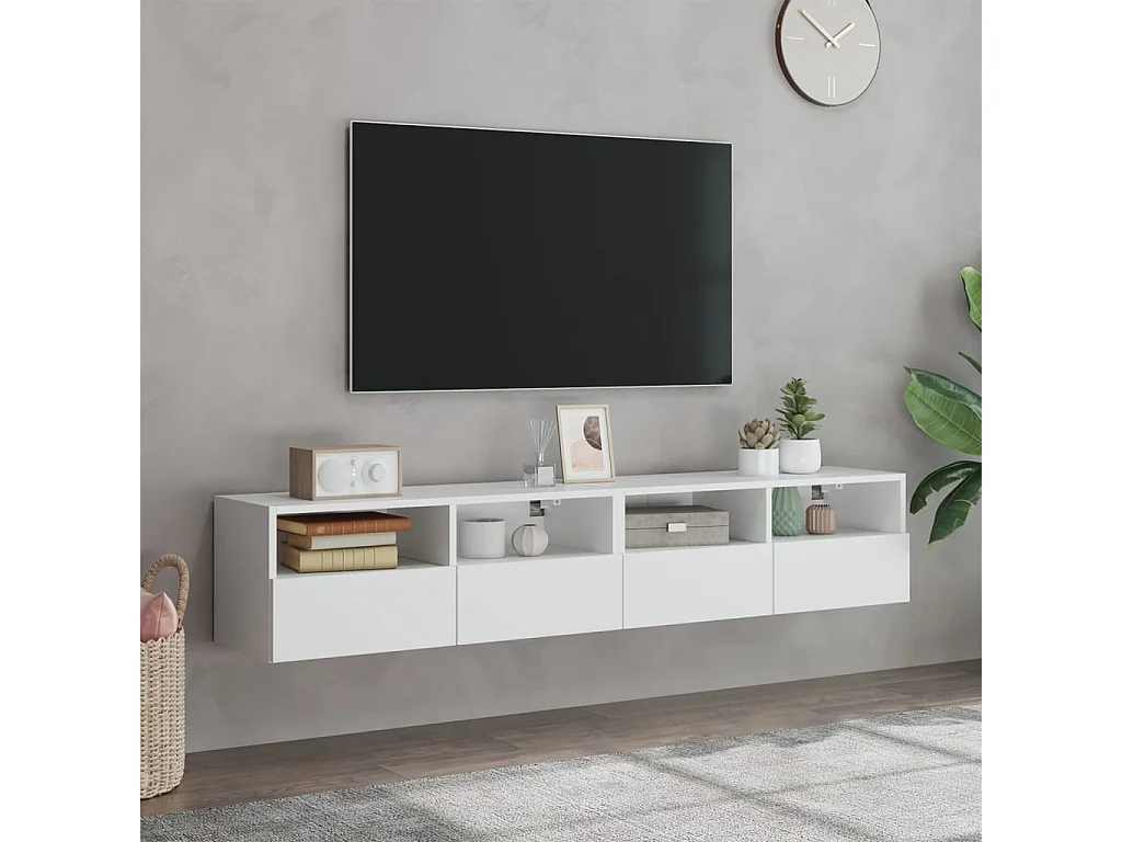 Meubles TV muraux 2 pcs blanc 80x30x30 cm bois d'ingénierie