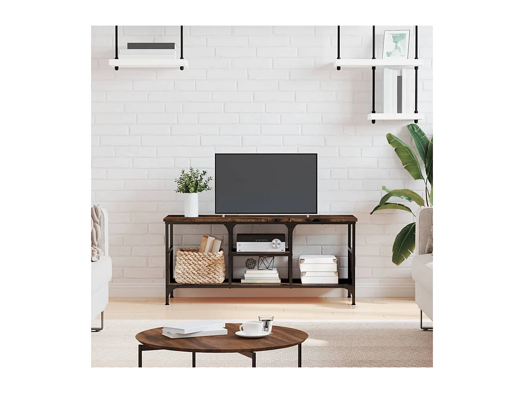 Meuble TV chêne fumé 100x35x45 cm bois d'ingénierie et fer