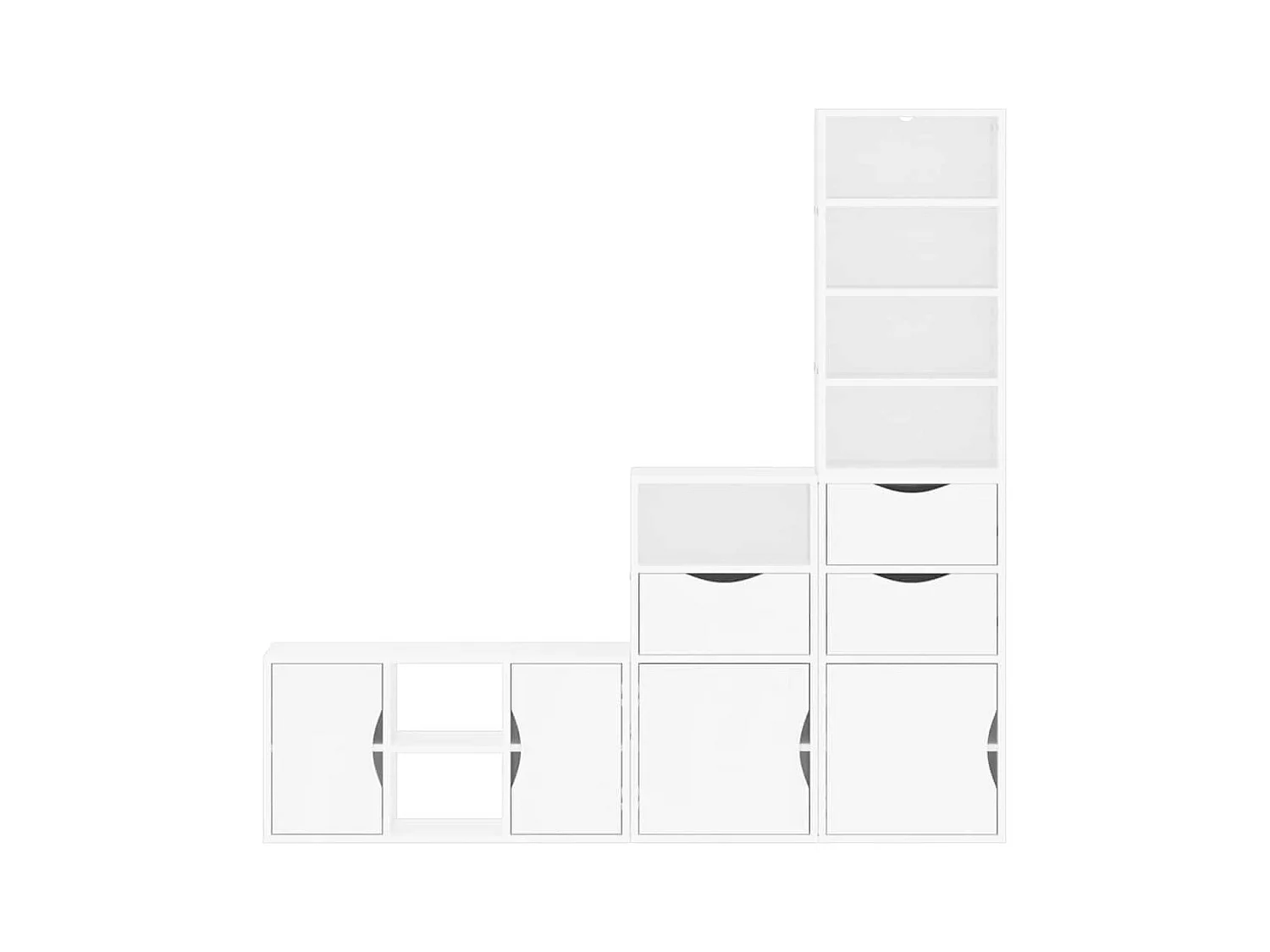 ODDA 4-delige tv-kast met opbergruimte, wit, massief grenenhout