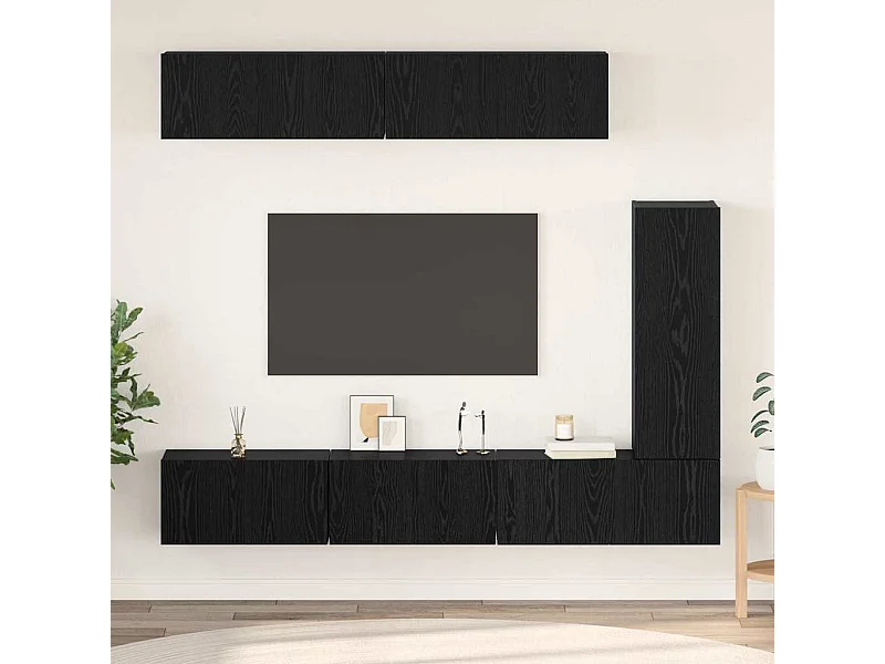 Conjunto de mueble de TV de 6 piezas Roble negro 30,5 x 30 x 90 cm